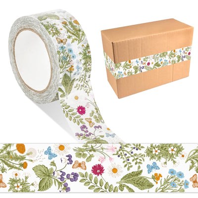 109 Yard Wildflower Packing Tape Spring Vintage Floral Decorative Sticky Gift Wrapping Tape Shipping Tapes for DIY
