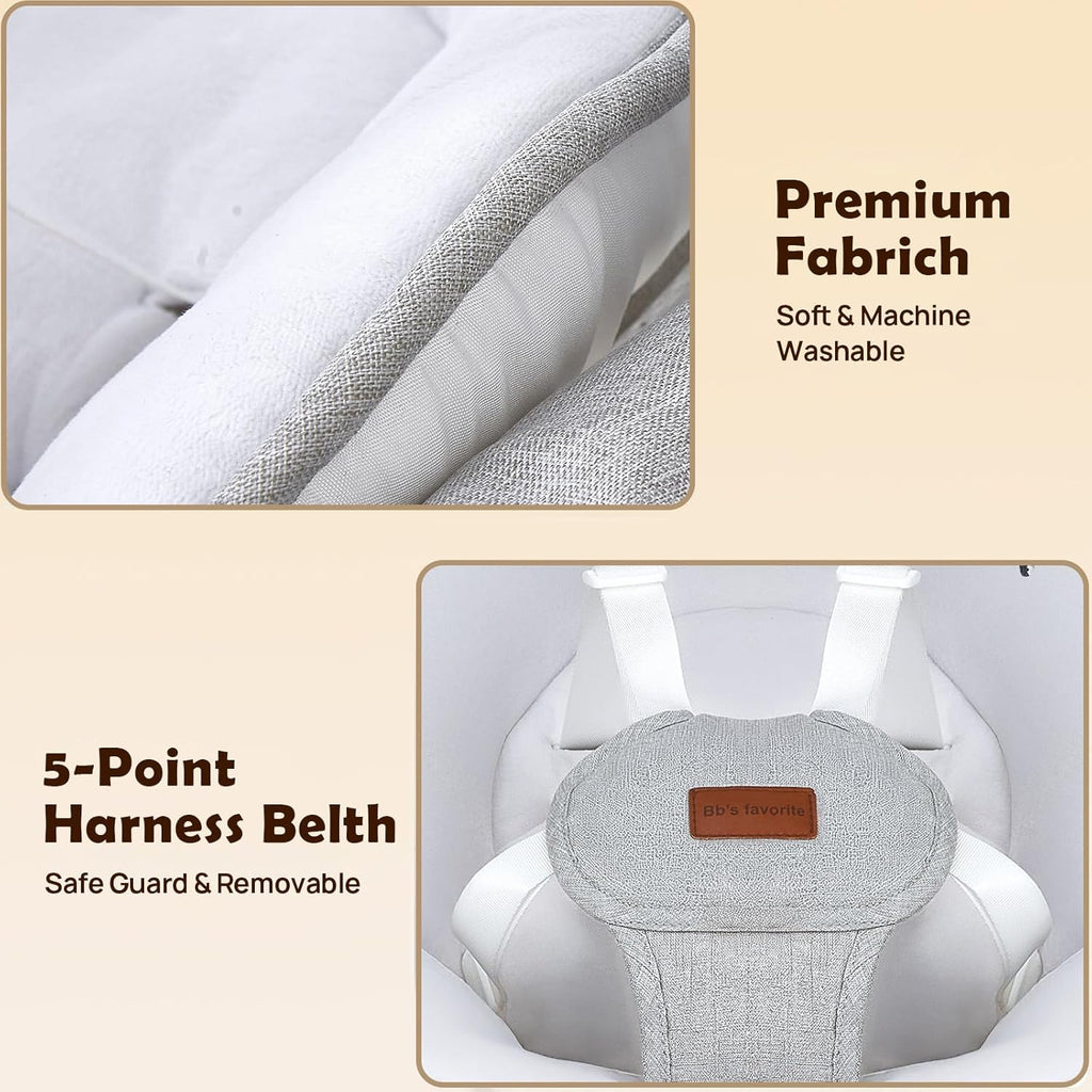 Baby Swings for Infants to Toddler Remote 5 Speeds Timer Safety Lock Gray | 5 point harness, remote/touch panel