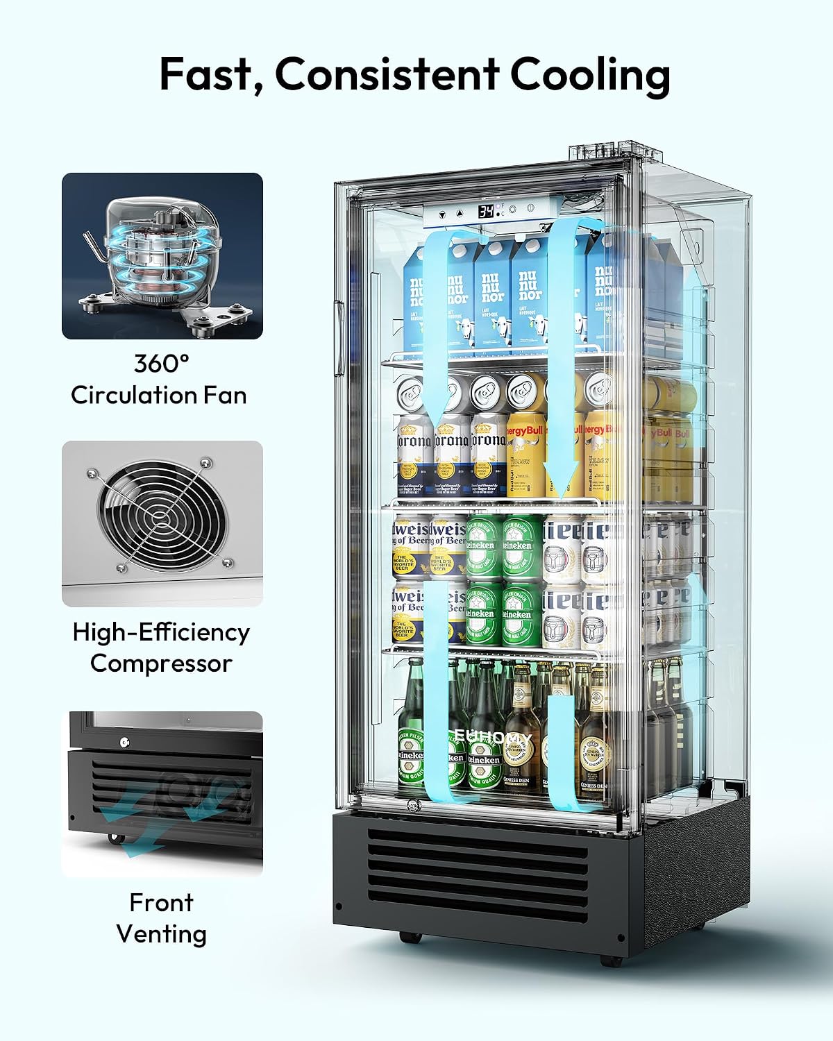 6 Cu.Ft Commercial Refrigerators, Beverage Refrigerator with Lock