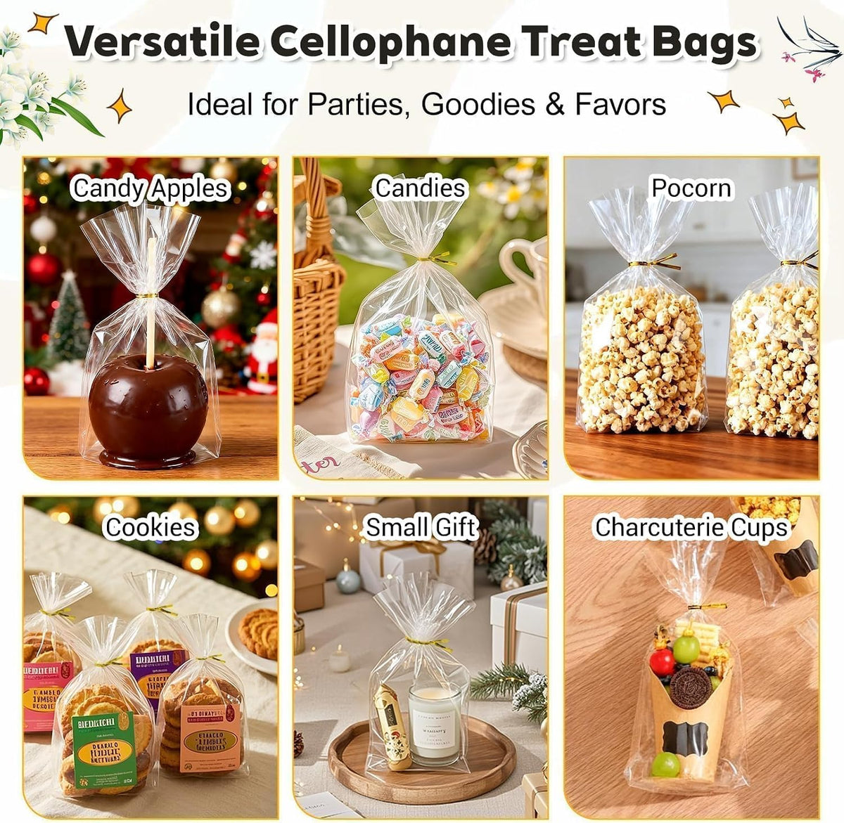 Cellophane Treat Bags 6x9 Inch, 50 Pack, Clear Goodie Bags