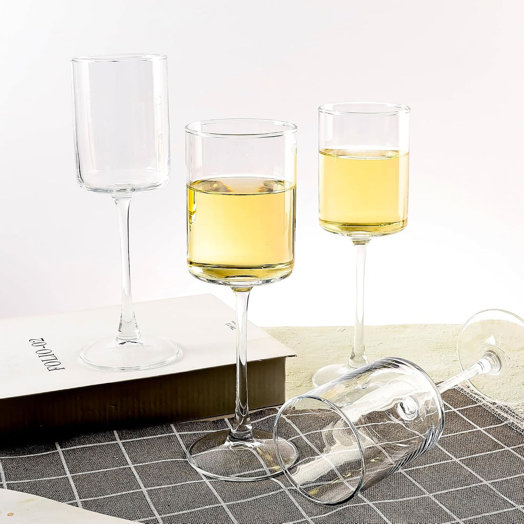 10Oz Square Wine Glasses Set of 12 Dishwasher Safe Long Stem