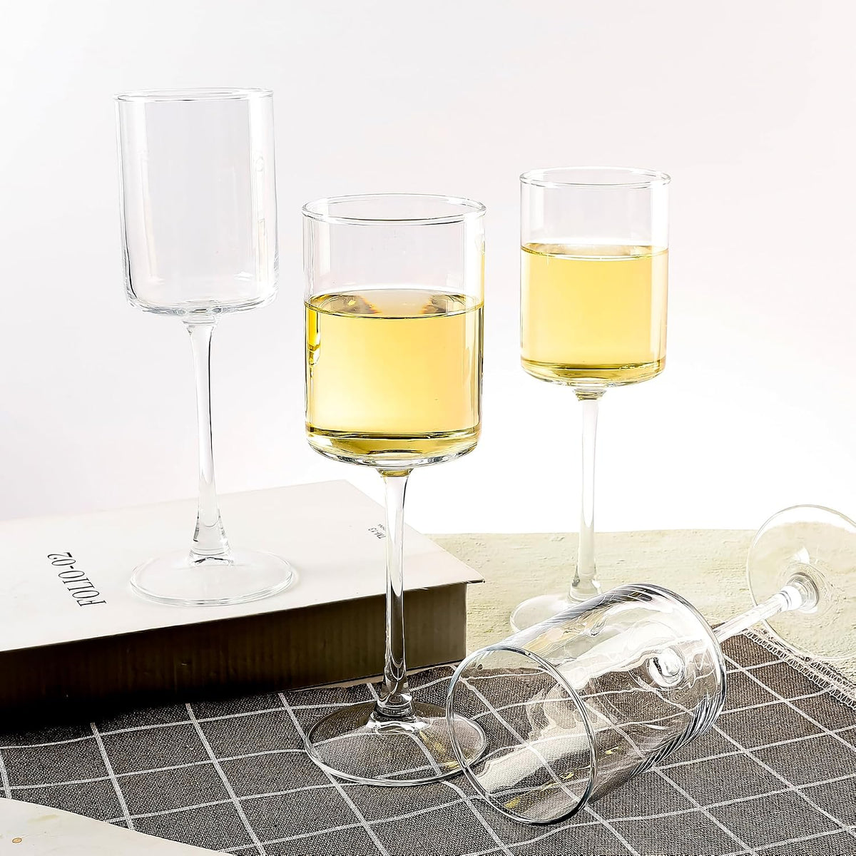 10Oz Square Wine Glasses Set of 12 Dishwasher Safe Long Stem
