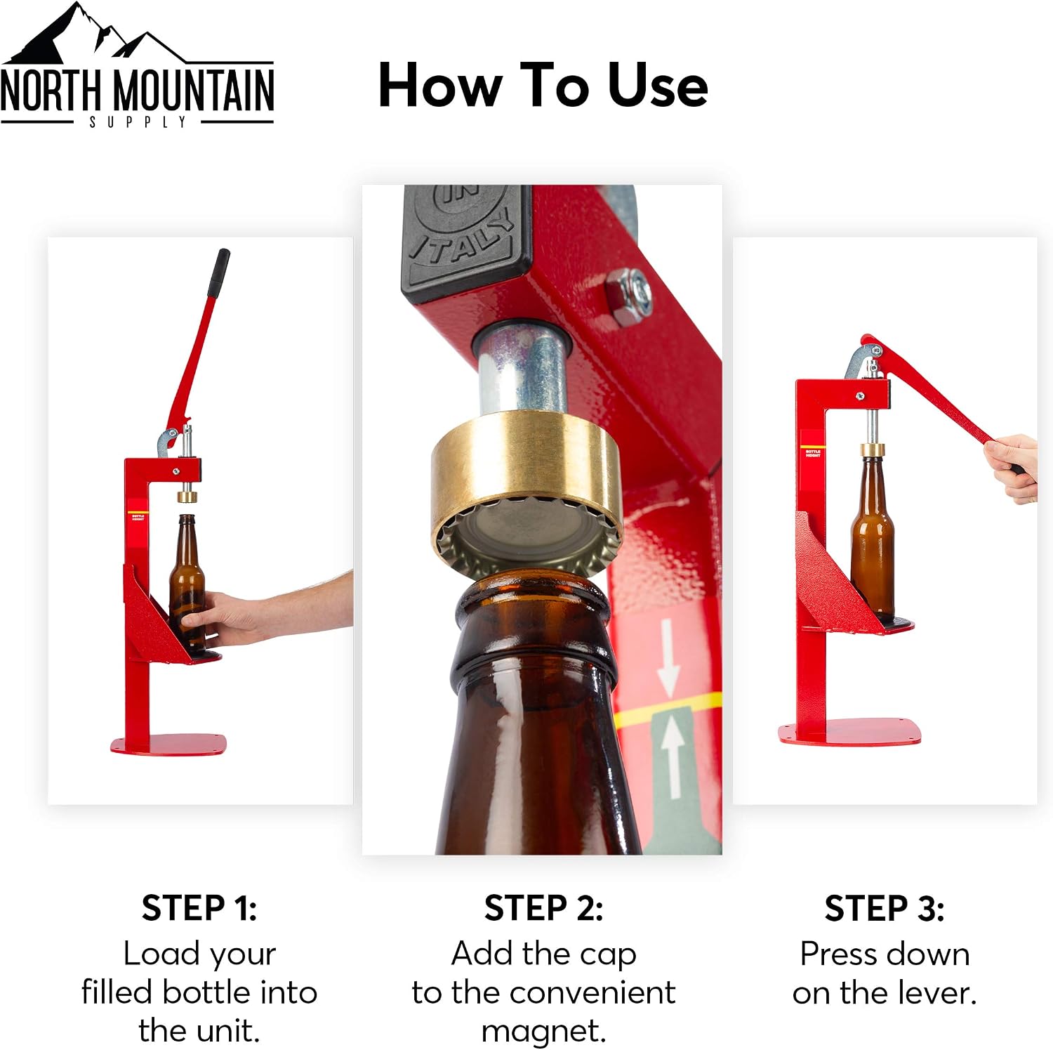 Heavy Duty Bench Bottle Capper - Compatible with 2 Sizes of Caps - All Metal - Professional Grade - Made in Italy