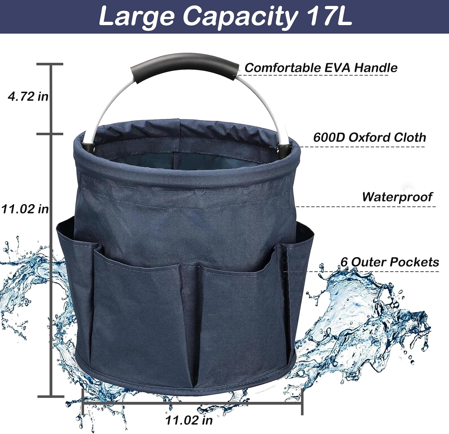 17L Foldable Cleaning Caddy with Handle, Cleaning Supplies Organizer Storage Basket with 6 Side Pockets, Portable