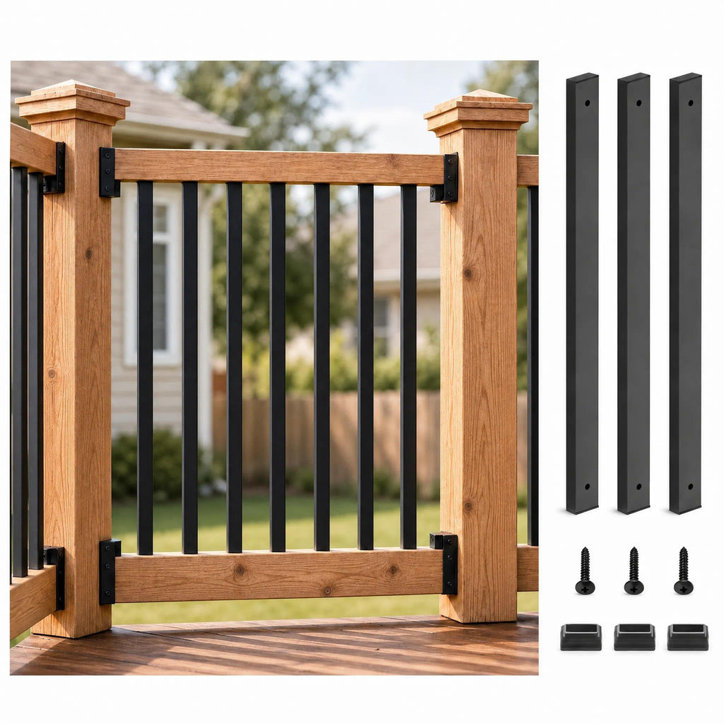 50 Pack 38" Balusters for Deck Railing, Black Rectangular Spindles