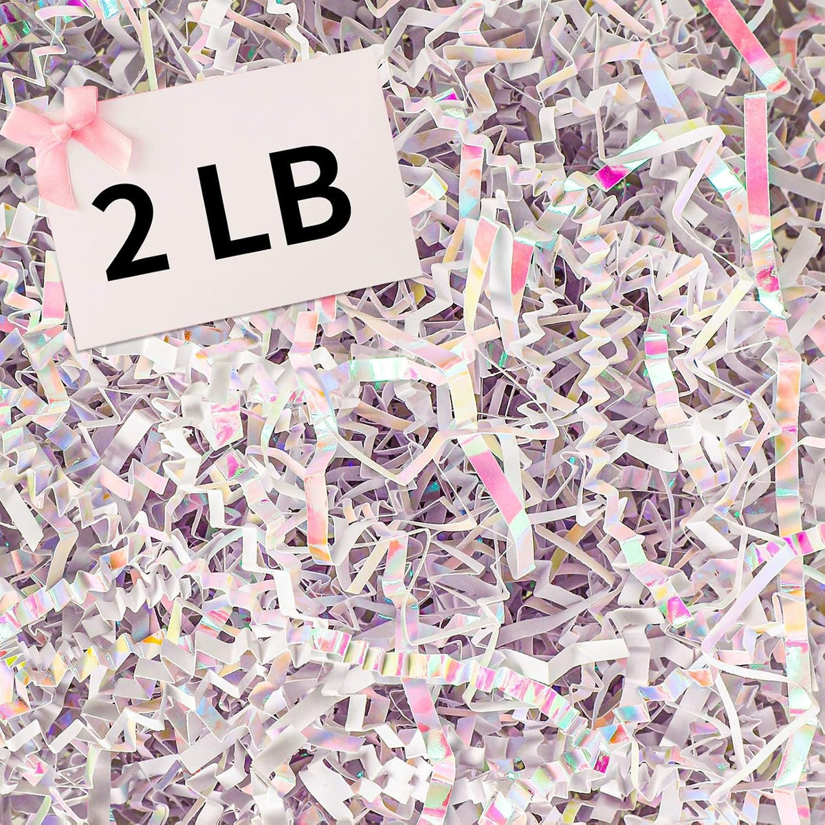 2 LB Iridescent White Crinkle Cut Paper Shred Filler for Gift Boxes
