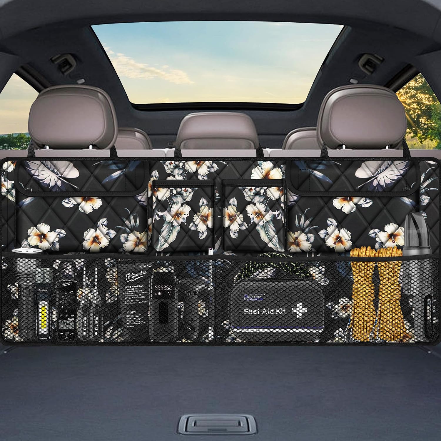 Car Trunk Organizer, Large Capacity Backseat Trunk Organizer (42"*18"), Collapsible Car Storage Bag with 8 Pockets