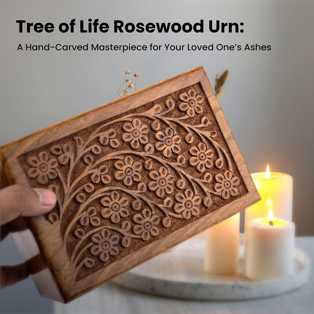 SIC Keepsake Urn for Ashes, Engraved Rosewood, 14 cu in