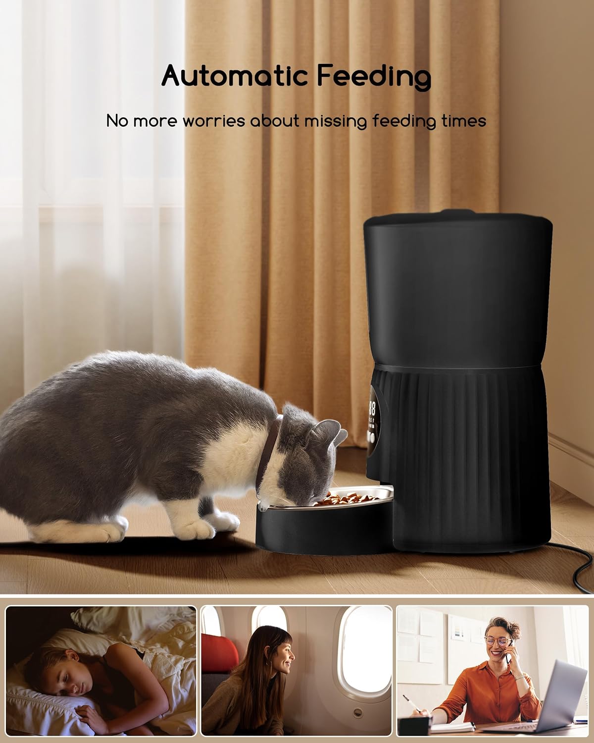 Automatic Cat Feeder, 4L Cat Food Dispenser with Portion Control, 1-6 Meals Per Day, 10s Voice Recording, Slow Feed