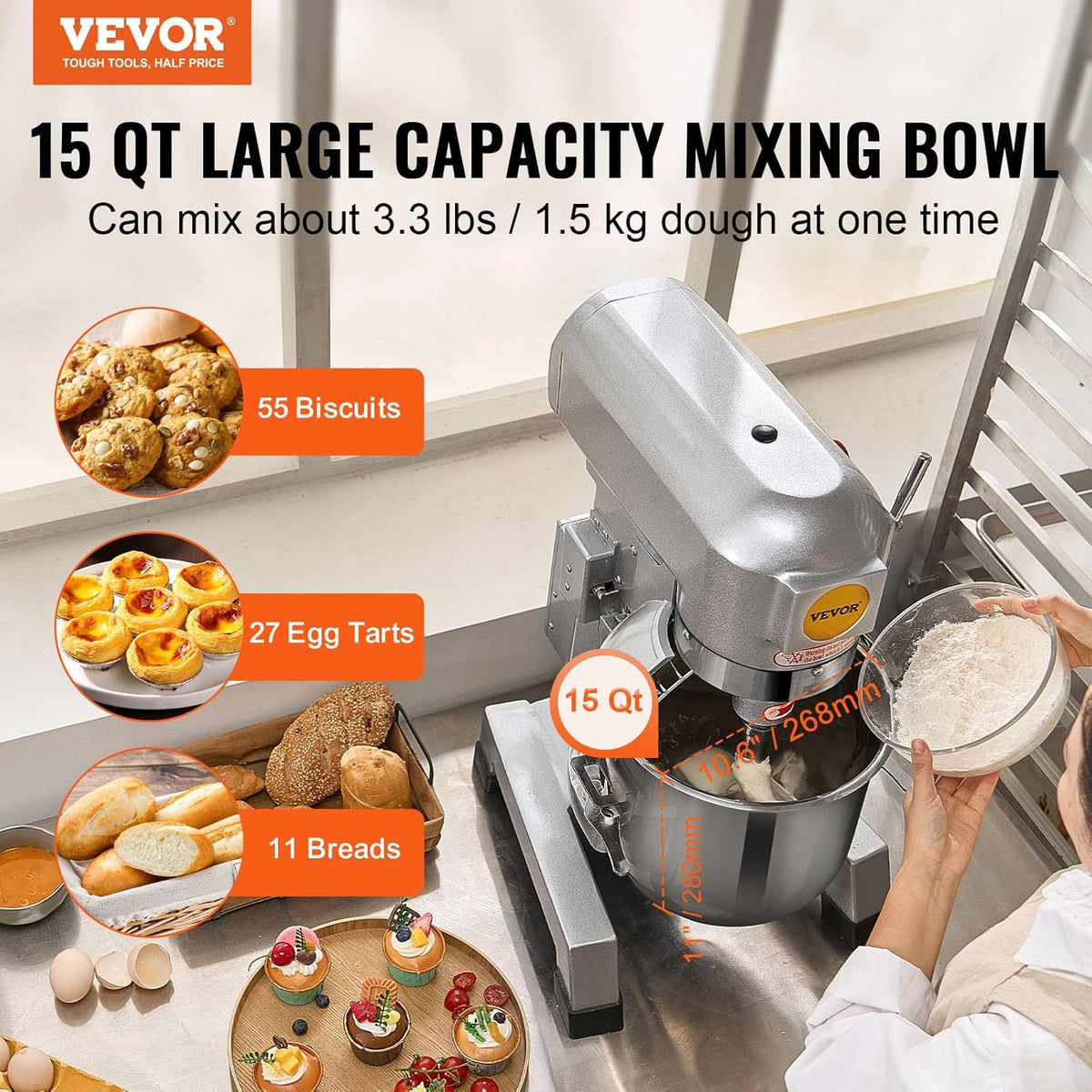15Qt Commercial Food Mixer Timing Function 500W Commercial Mixer