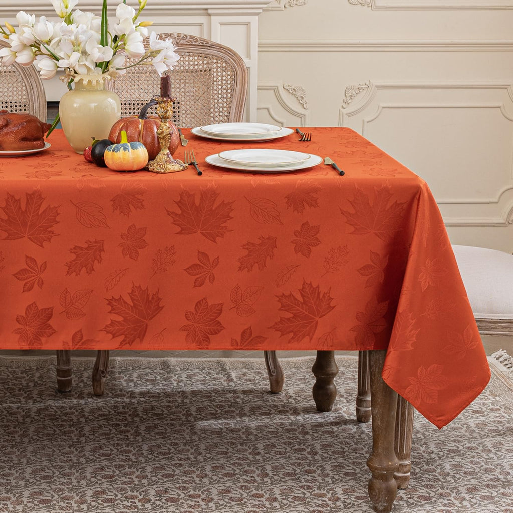 Fall Jacquard Rectangle Tablecloth, 60 x 120 Inch Burnt Orange