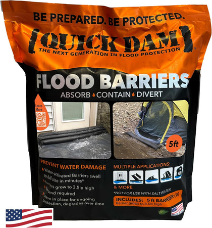 Water Activated 5ft Flood Barrier, Pack of 2 | Flood Water Management: Use to control, contain and divert flood water