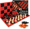 3-in-1 Chess, Checkers & Tic-Tac-Toe Game Set – Double-Sided Folding Board – Staunton Style Pieces & Interlocking
