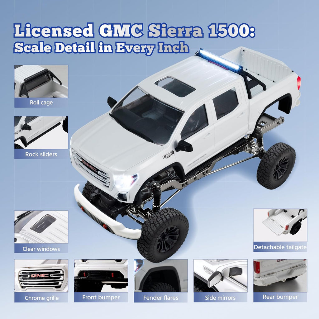 FMS FCX18S GMC Sierra S 1500 RC Crawler, 1/18 Brushless RC Truck 4WD Offroad, Official Licensed GMC Pickup with