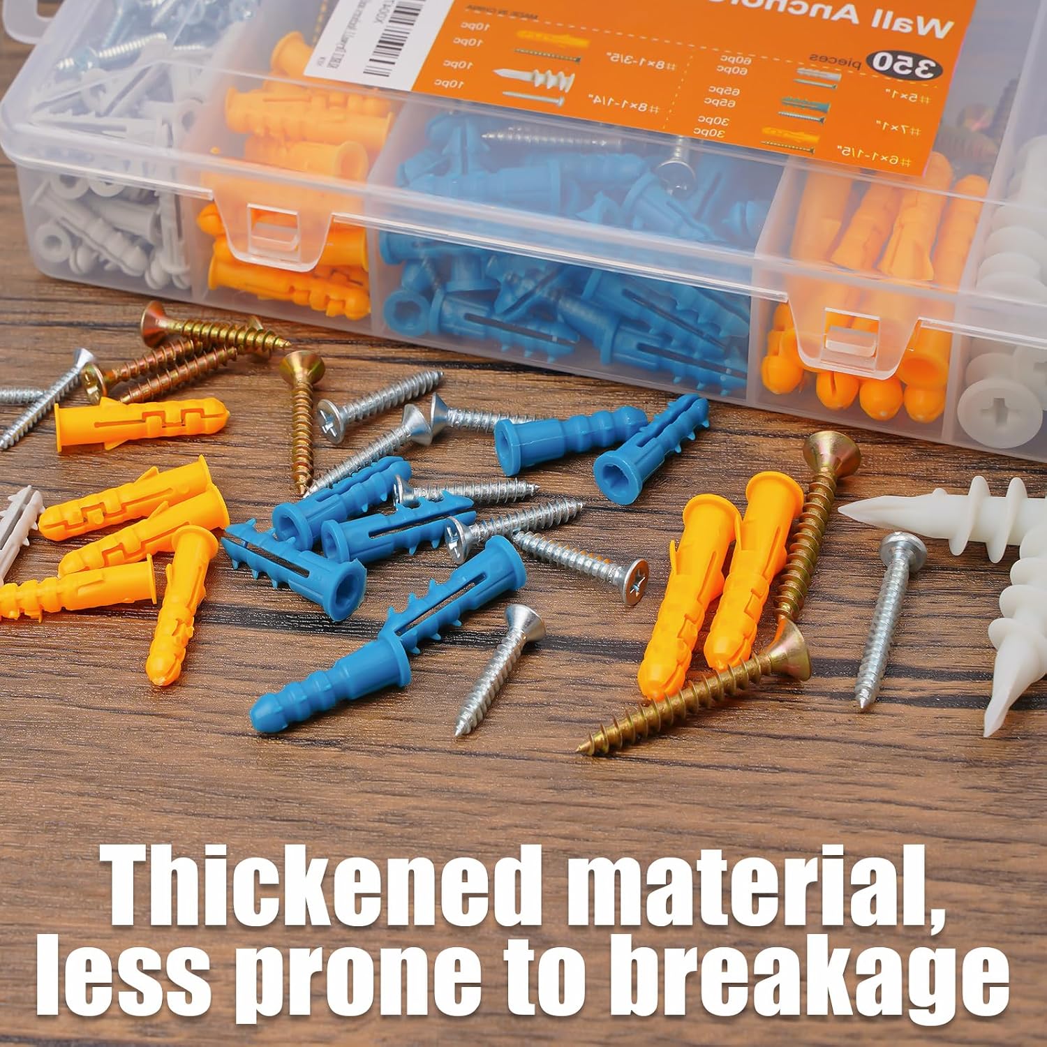 Drywall Anchors Assortment Kit for Sheetrock Concrete Brick, 350Pcs Wall Anchors and Flat Head Screws, 5 Sizes