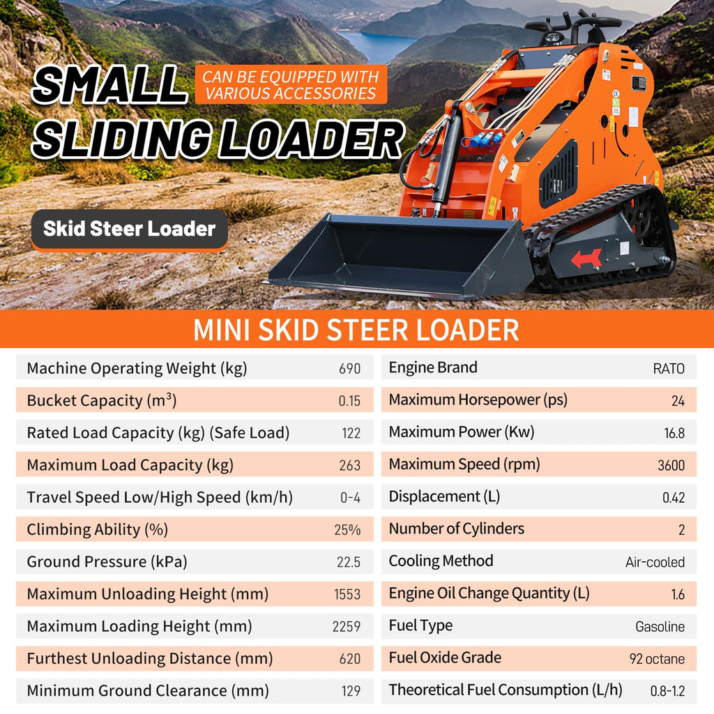 Mini Skid Steer Loader 24HP Rato V-Twin Engine with Bucket