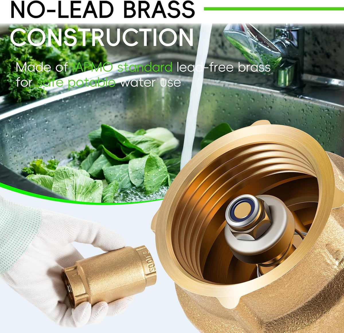 1" No-Lead Brass Check Valve For Well Pump with Backflow Preventer, 1" FNPT