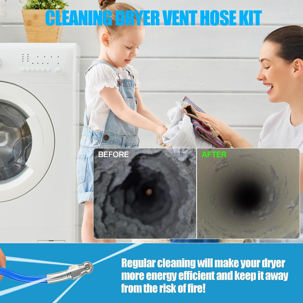 Dryer Vent Cleaner Kit 32FT, Improve Dryer Efficiency & Reduce Drying Time