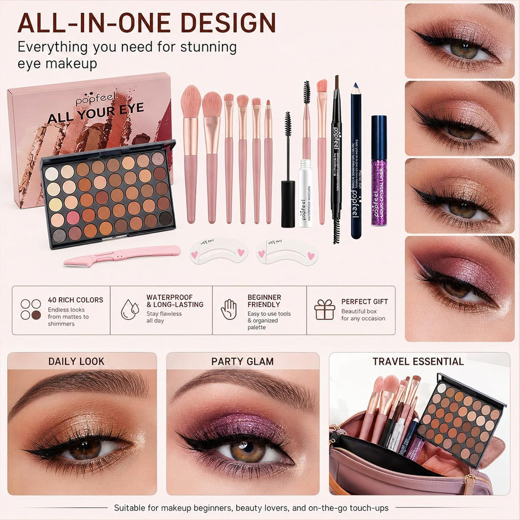 40-Color Eyeshadow Palette Eye Makeup Set(Pink) | 40 Color Shade Palette All-in-One Kit Begineer Friendly Full Eye