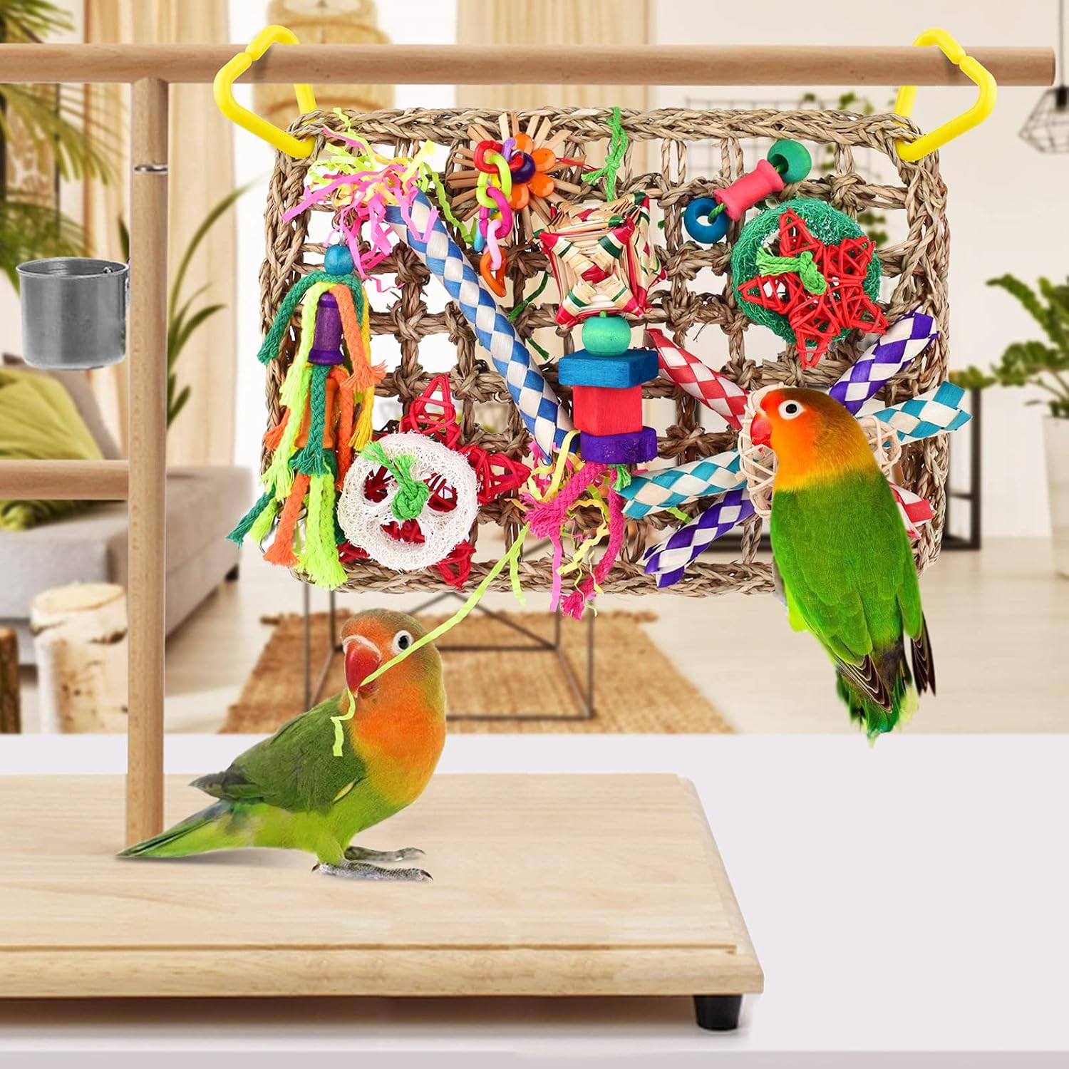 Bird Toys, Large Bird Foraging Wall Toy, Woven Climbing Hammock Mat | Natural Grass Mat, Edible Seagrass, Colorful