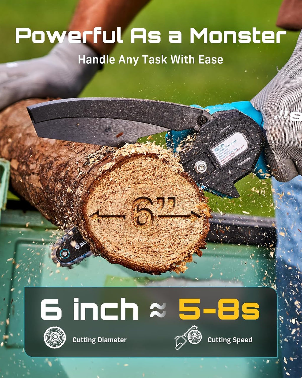 Mini Chainsaw, 6-inch Mini Chainsaw Cordless, Handheld Electric Power Chain Saw with 2 Batteries