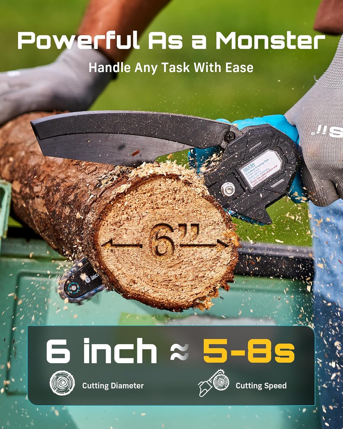 Mini Chainsaw, 6-inch Mini Chainsaw Cordless, Handheld Electric Power Chain Saw with 2 Batteries