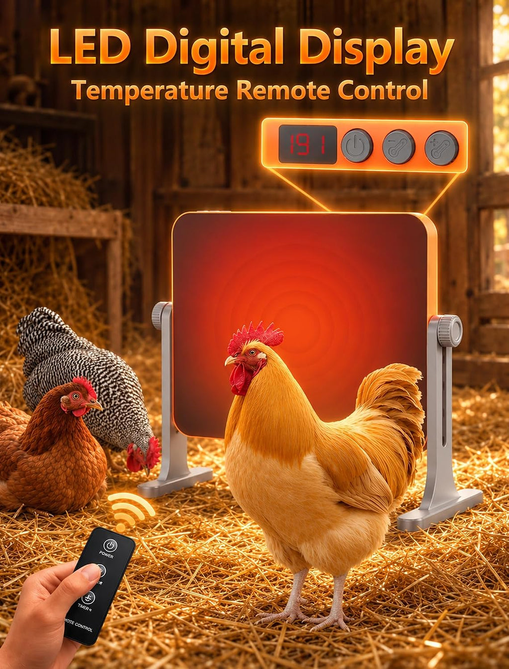Multi-Angle Chicken Coop Heater 200W Smart Brooder Remote Control