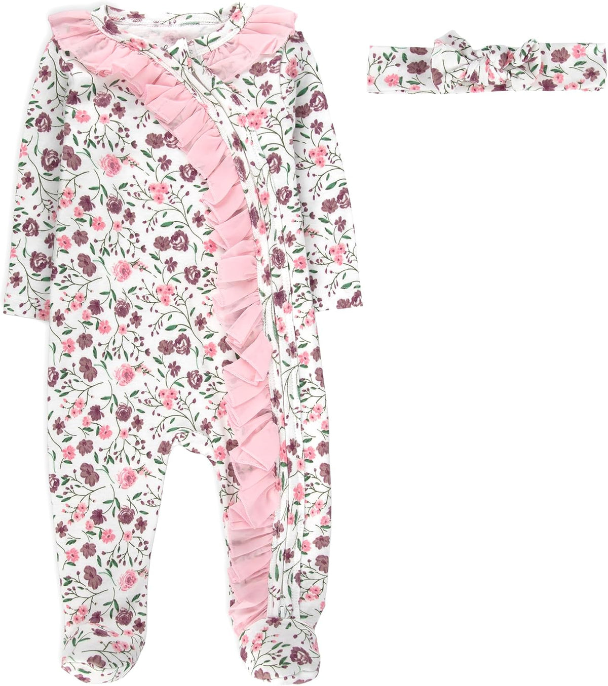 Baby Girl Sleepers,4 Piece Outfit Set, Romper Footies and Headband – All Season Baby Clothes Gift Set