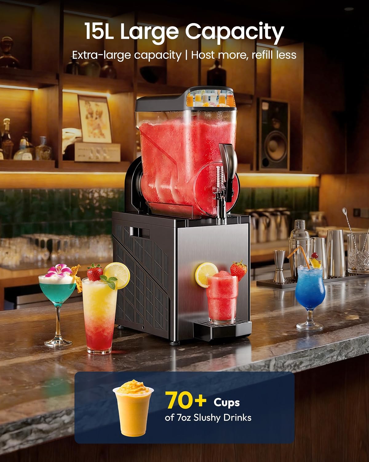 15L Commercial Slushie Machine, Margarita Maker with LED