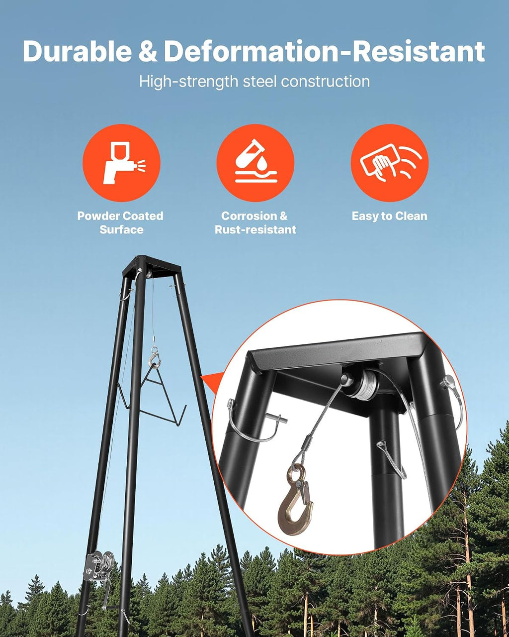 Tripod Deer Hoist, 500 lbs Load Capacity, Hunting Game Hoist Winch Lift with Gambrel & Manual Winch, Hunting Game