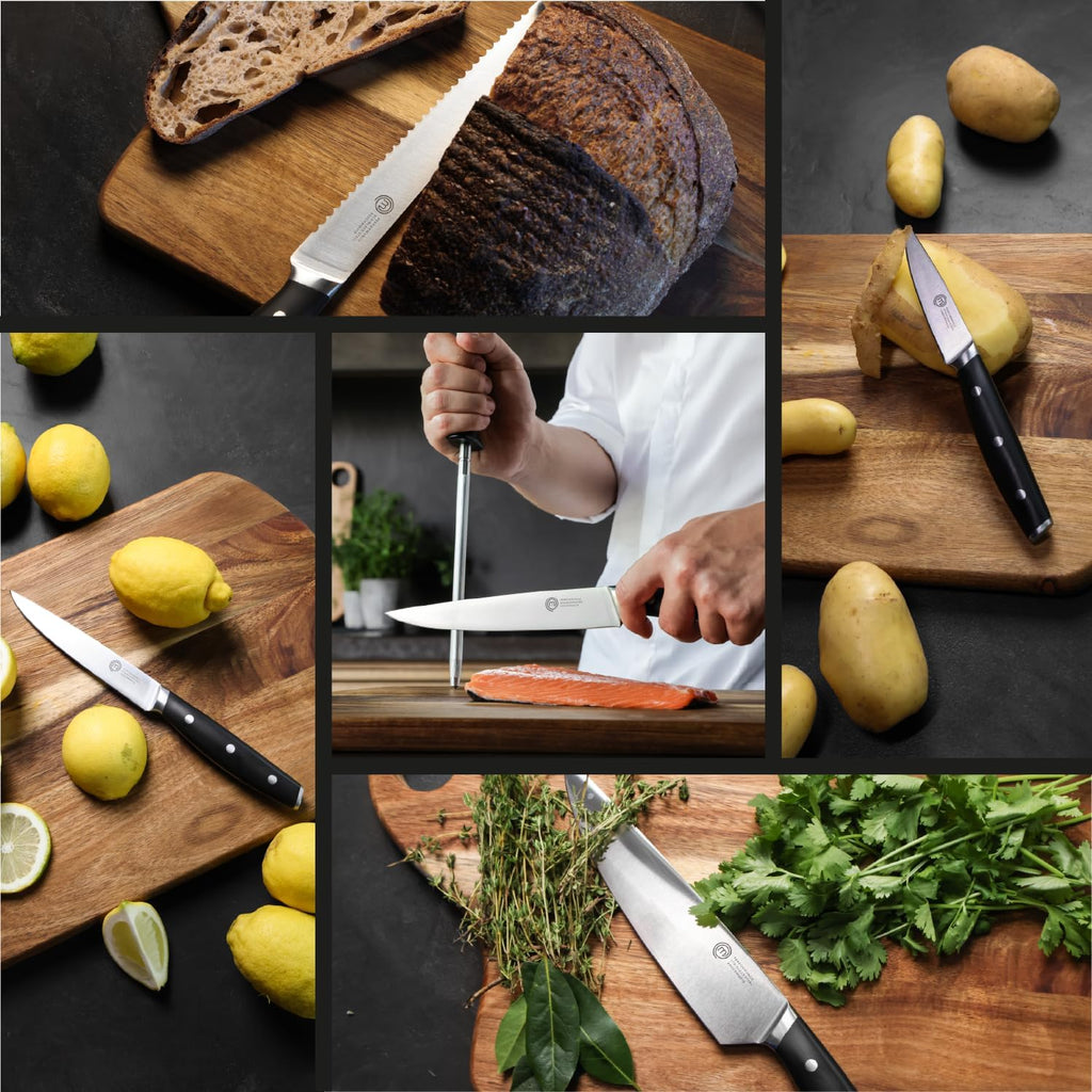 MasterChef Chef Knife Set with Bag, Knife Roll Set with 5 Professional Quality Kitchen Knives for Precision Home