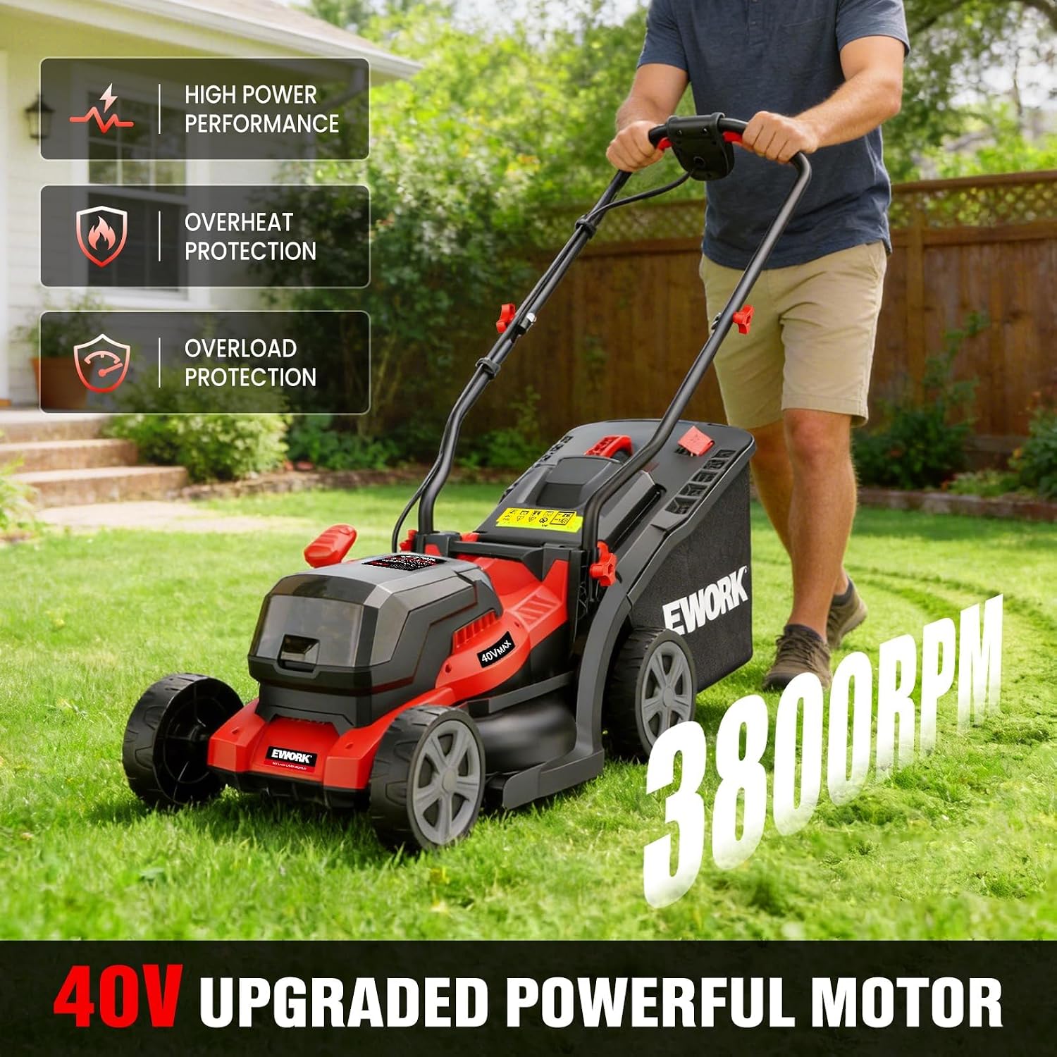 40V Electric Lawn Mower Cordless, 14" Electric Push Mower with Grass Catchers, 2 x 4.0 Ah Batteries & Charger