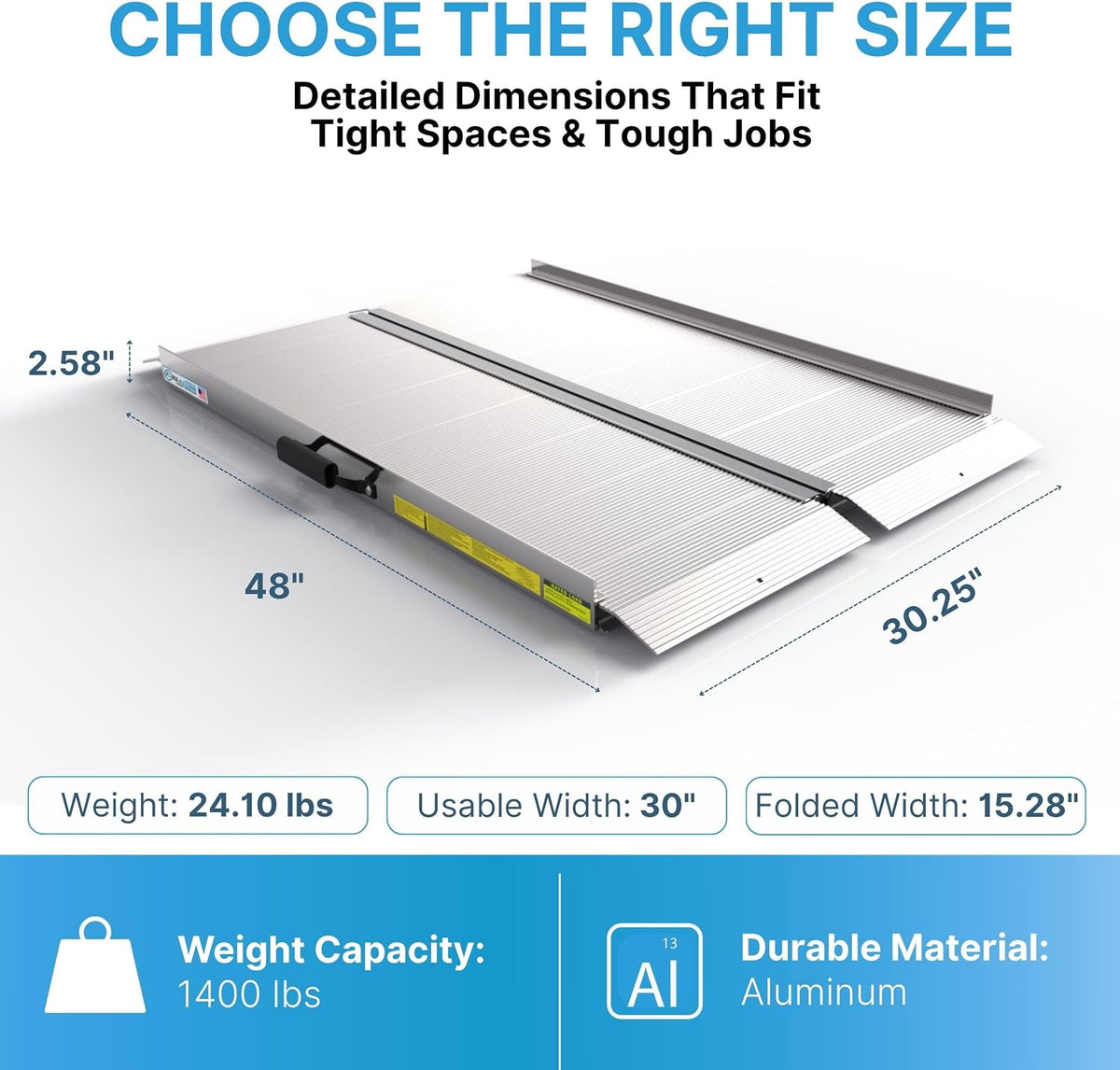 Traverse Aluminum Singlefold Folding Ramp, Silver, 4 ft, ATVs