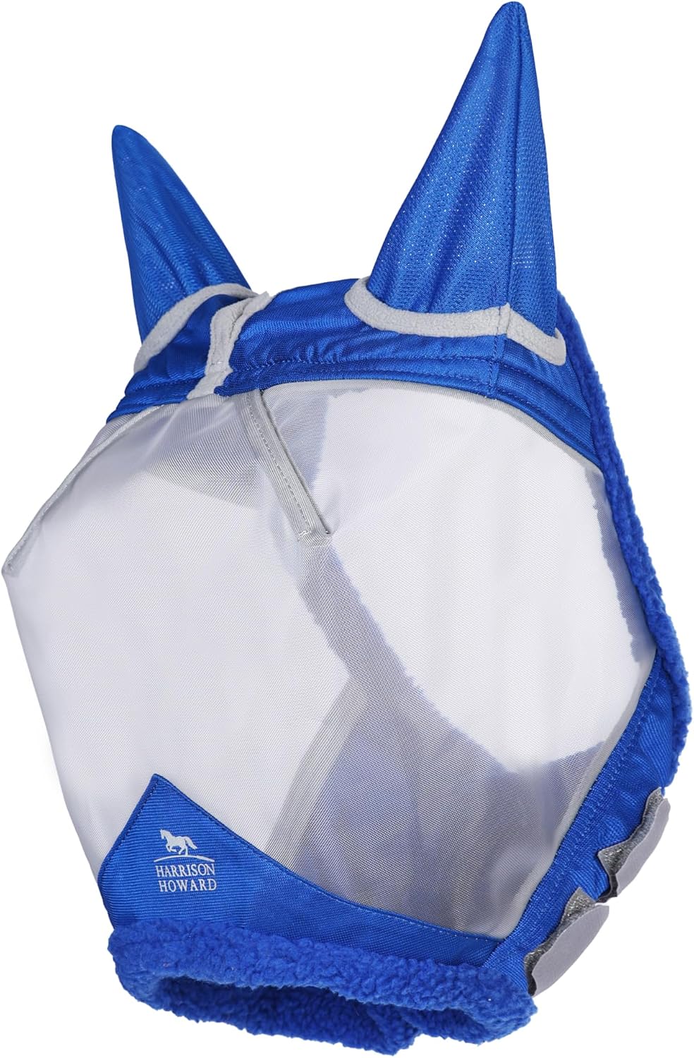 CareMaster Horse Fly Mask UV Protective Fine Mesh with Extra Wool Soft Touch on Skin Champion Blue-Silver L
