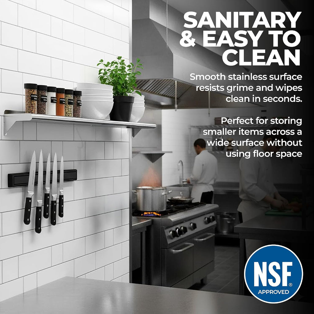 72"x18" Stainless Steel Wall Shelf with Brackets, NSF