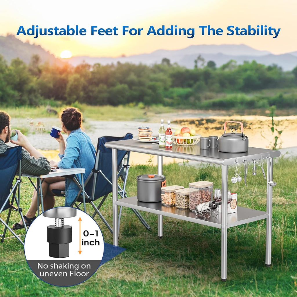 48' x 24'' Stainless Steel Table for Prep & Work,Commercial Worktables & Workstations,Heavy Duty Metal Table with
