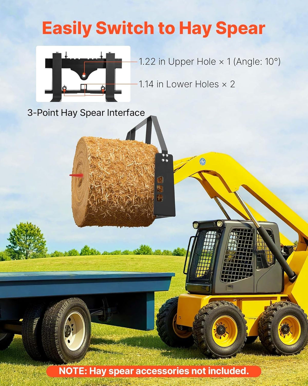 Skid Steer Pallet Forks, 45" Pallet Fork Frame with 48" Fork Blades, 2-inch Hitch Receiver & Spear Sleeves, Rated