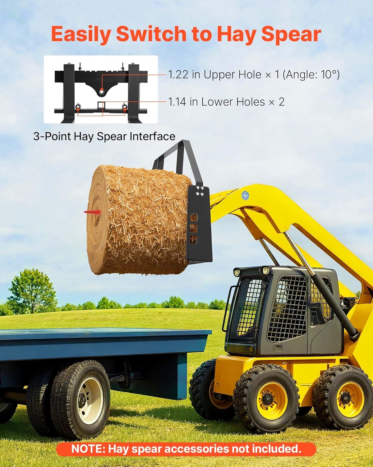 Skid Steer Pallet Forks, 45" Pallet Fork Frame with 48" Fork Blades, 2-inch Hitch Receiver & Spear Sleeves, Rated