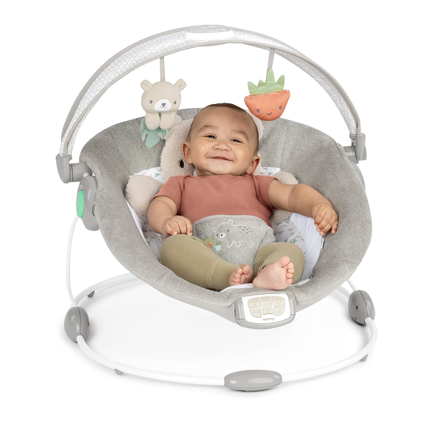 InLighten Baby Bouncer Seat with Light Up-Toy Bar and Bear Tummy Time Pillow Mat - Nate, Newborn and up