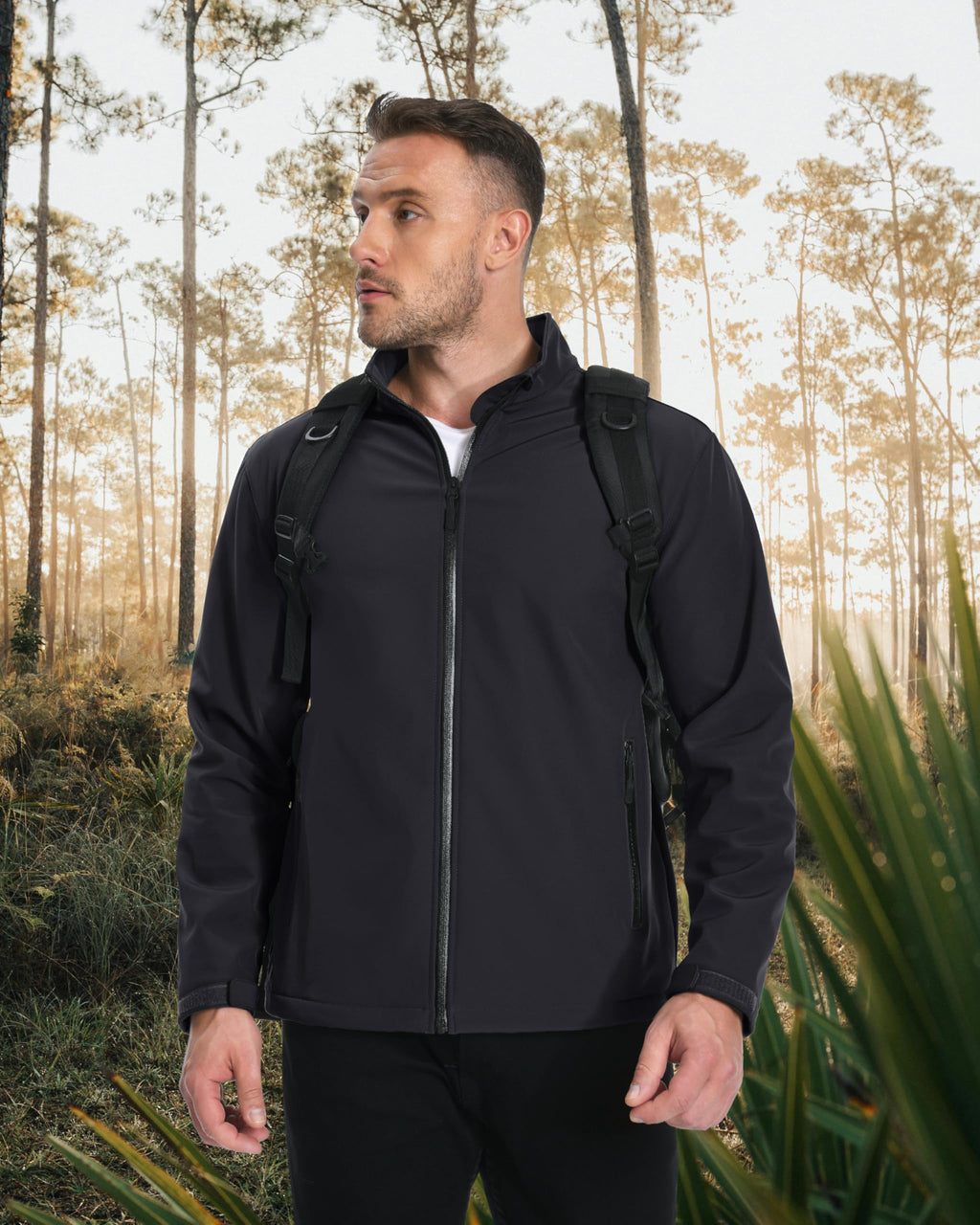 Mens Lightweight Softshell jacket Fleece Lined Waterproof Jackets Rain Winter Coats Hiking Work Windbreaker Black XL