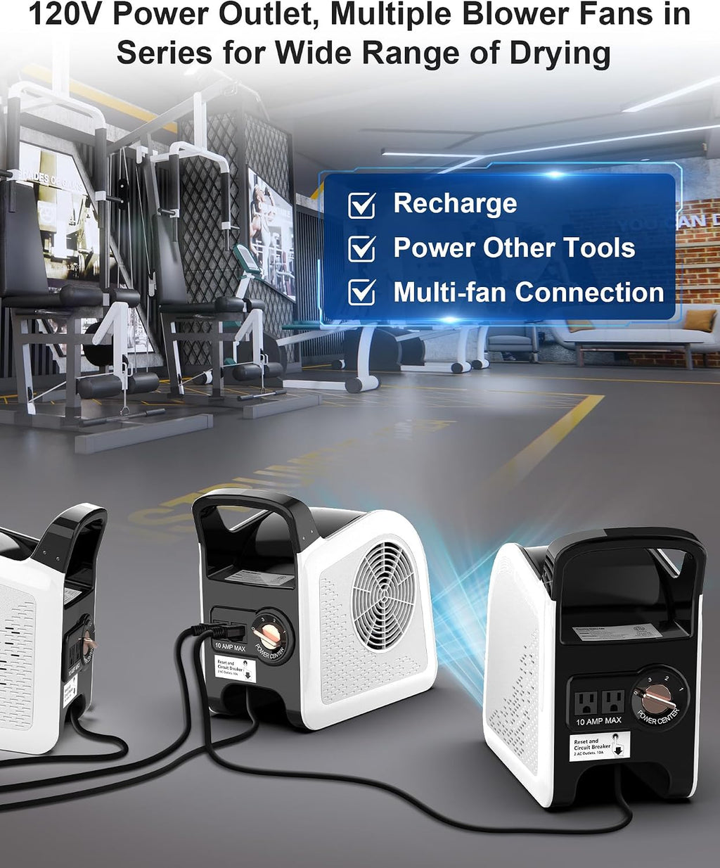 Air Mover Blower Fan - Utility Fan 3 Speeds, 2 AC Outlets, Reset and Circuit Breaker, Carpet Dryer for Garage, Gym