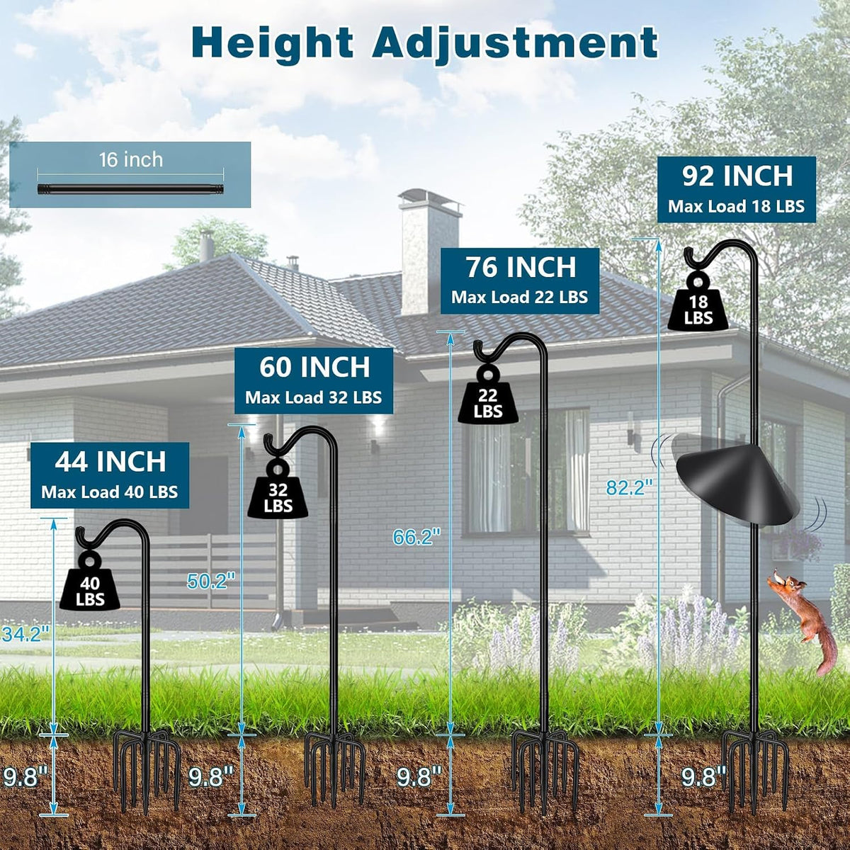 108in Heavy Duty Shepherd Hook for Outdoor, 7-Prong Base, 1 Pack