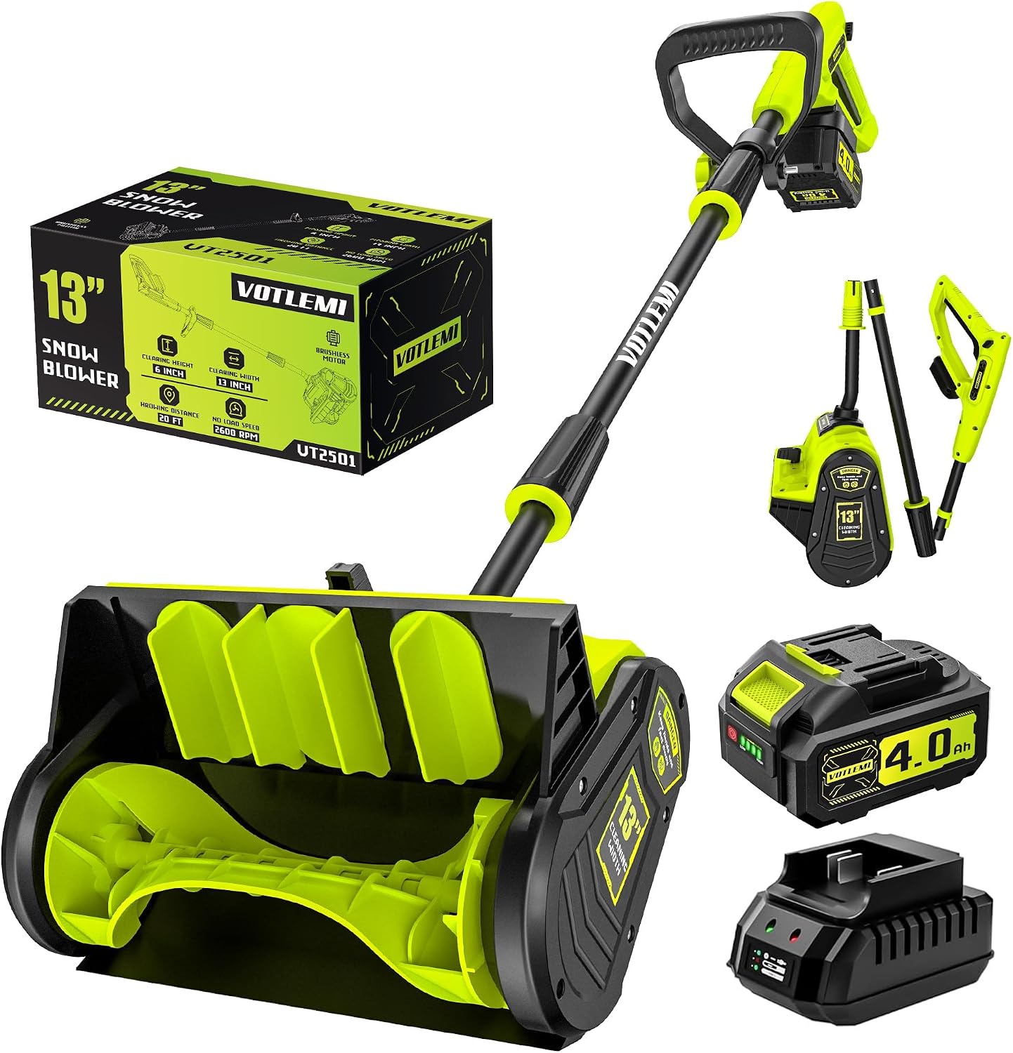 40V Cordless Snow Shovel, 13 Inch 4.0Ah Electric Snow Shovel with Directional Plate, Brushless Cordless Snow Blower