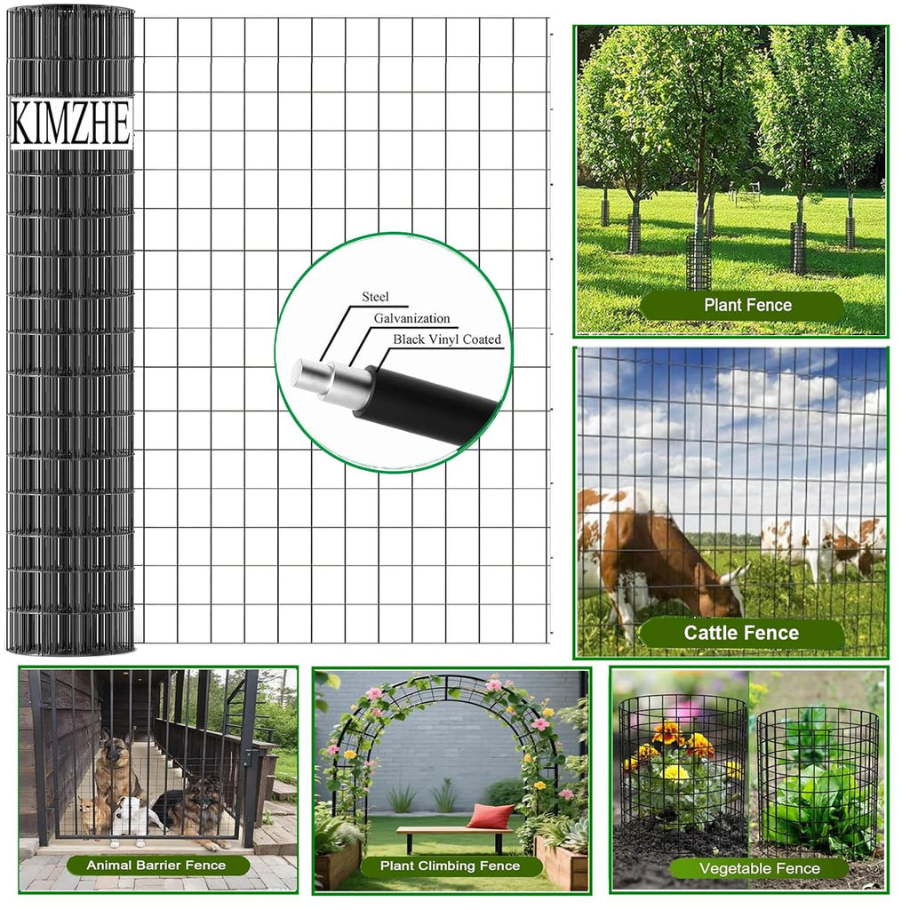 Welded Wire Fence 48inch x 50ft, 2inch x 3inch Black Chicken Wire Fencing, 16Gauge PVC Coated Garden Wire Fence