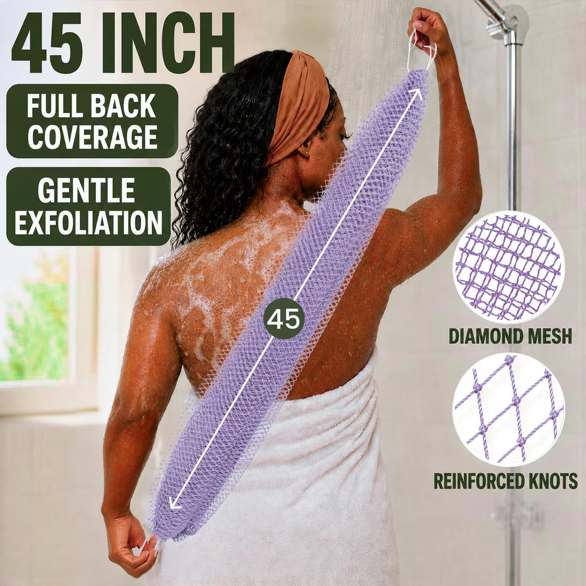 African Net Sponge, Exfoliating Body Scrubber for Back, 2 Pack