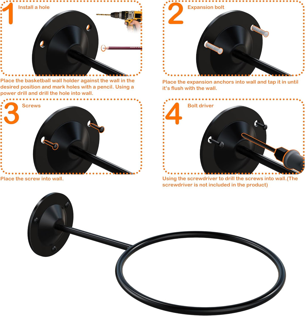 Basketball & Sports Ball Holder - Wall Mount Display Storage for Basketball, Soccer, Volleyball, Football, Rugby