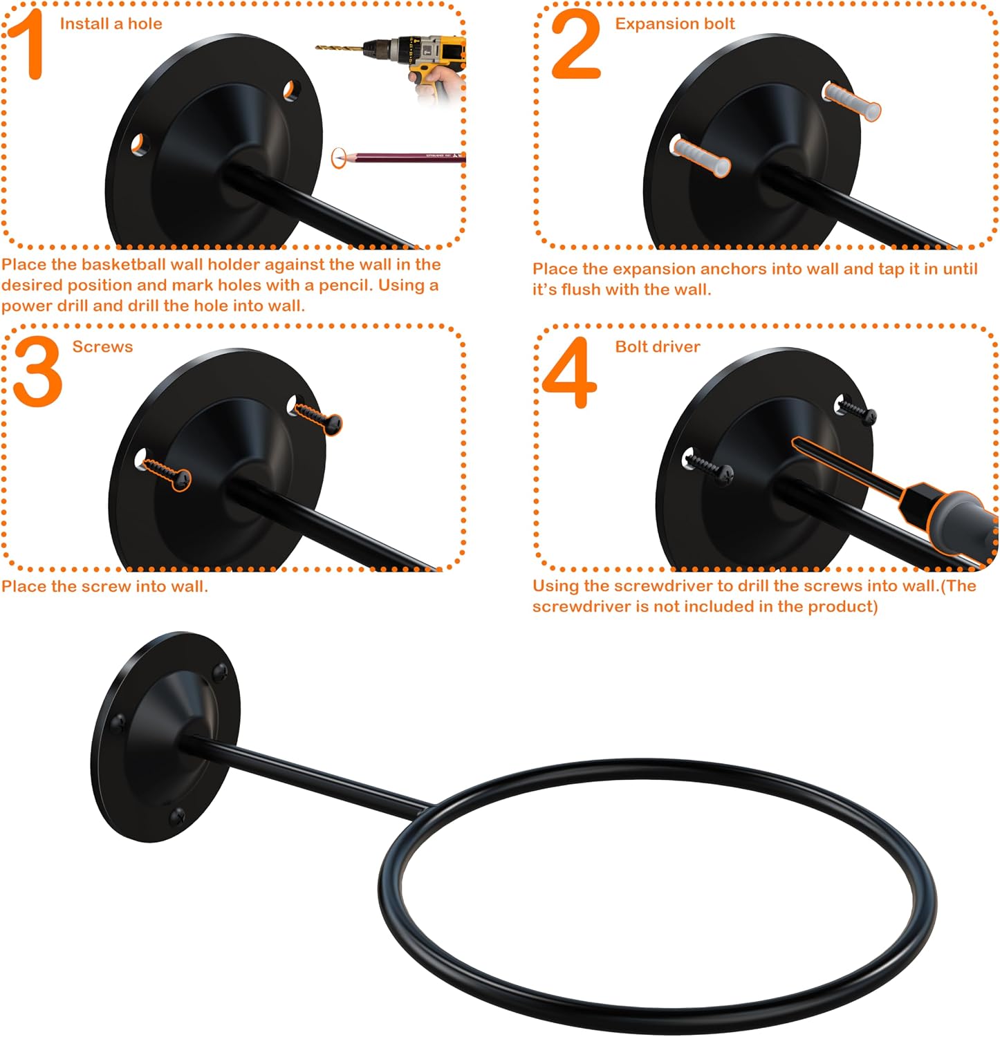 Basketball & Sports Ball Holder - Wall Mount Display Storage for Basketball, Soccer, Volleyball, Football, Rugby