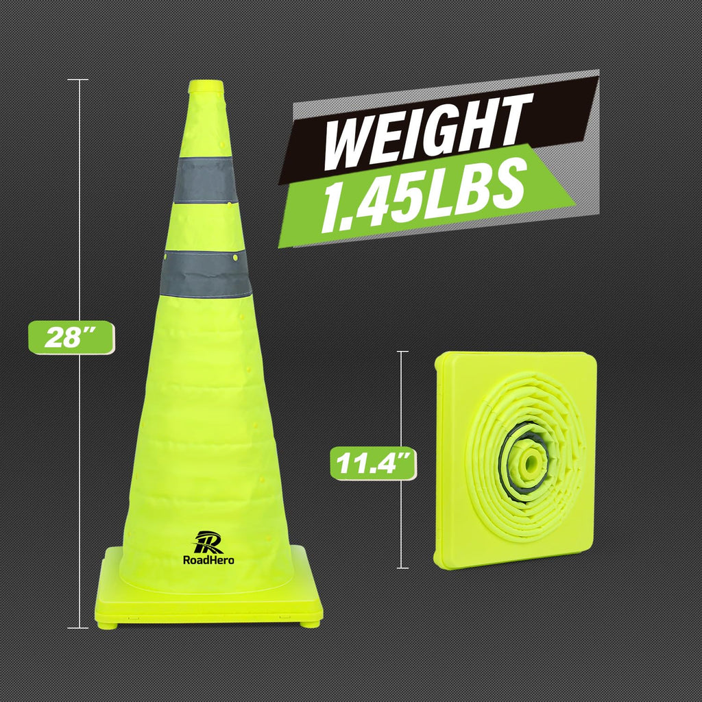 28 Inch 4 Pack Collapsible Traffic Safety Cones with Bag, Green | Pop-up Design, Reflective Collar, Road Safety