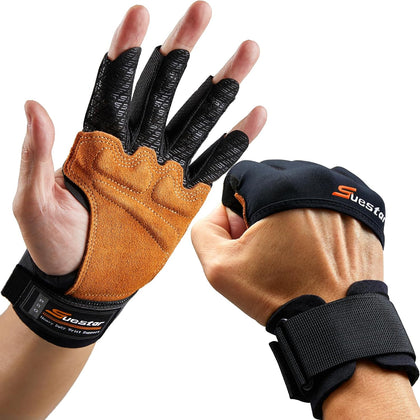 Workout Gloves, Heavy Duty Cowhide Padded Weight Lifting Gloves with Wrist Support, Full Palm Protection & Silicone