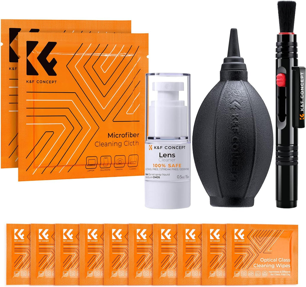 Camera Lens Cleaning Kit - 15ml Sensor Cleaner, Lens Pen Brush, Air Blower, Microfiber Cleaning Cloths & Full-Frame